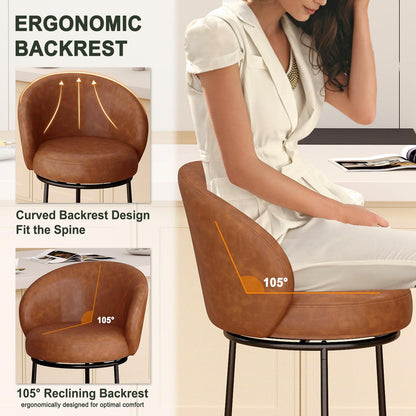 SAECKBERG Swivel Counter Height Bar Stools Set of 3, 26" H Modern Bar Height Stools for Kitchen Island, Upholstered Barstools with Backs, Brown Counter Stools Chairs, Faux Leather