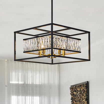 Vezzio Crystal Chandelier for Foyer Entryway，5-Light Black Modern Farmhouse Pendant Chandelier, Contemporary Hanging Light Fixture for Dining Room Living Room Bedroom Kitchen Island