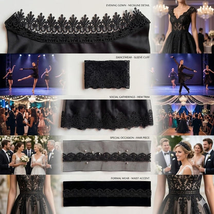 IDONGCAI 10 Yards Black Lace Trim Set for Sewing & Crafts – 5 Styles Lace Ribbon Bundle, Venise Lace Trim Elegant Lace Ribbon for Clothing Alterations & DIY Fashion(Black)