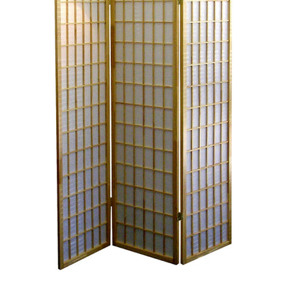 70" Tall 3 Panel Screen, Room Divider, Japanese Style with Natural Wood