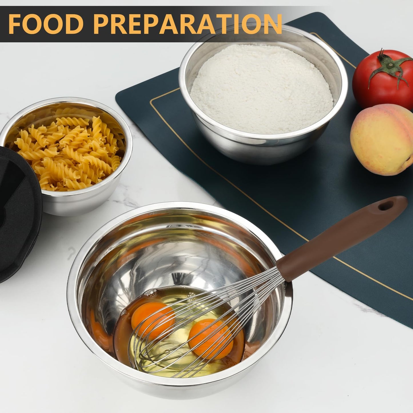 Hunnycook 7 Piece Mixing Bowls with Lids Set - Mixing Bowls Stainless Steel Bowls for Kitchen Baking, Size 0.7, 1.1, 1.5, 2.1, 3.5, 4, 4.5QT, Baking Bowl for Food Preparation, Mixing and Serving Foods