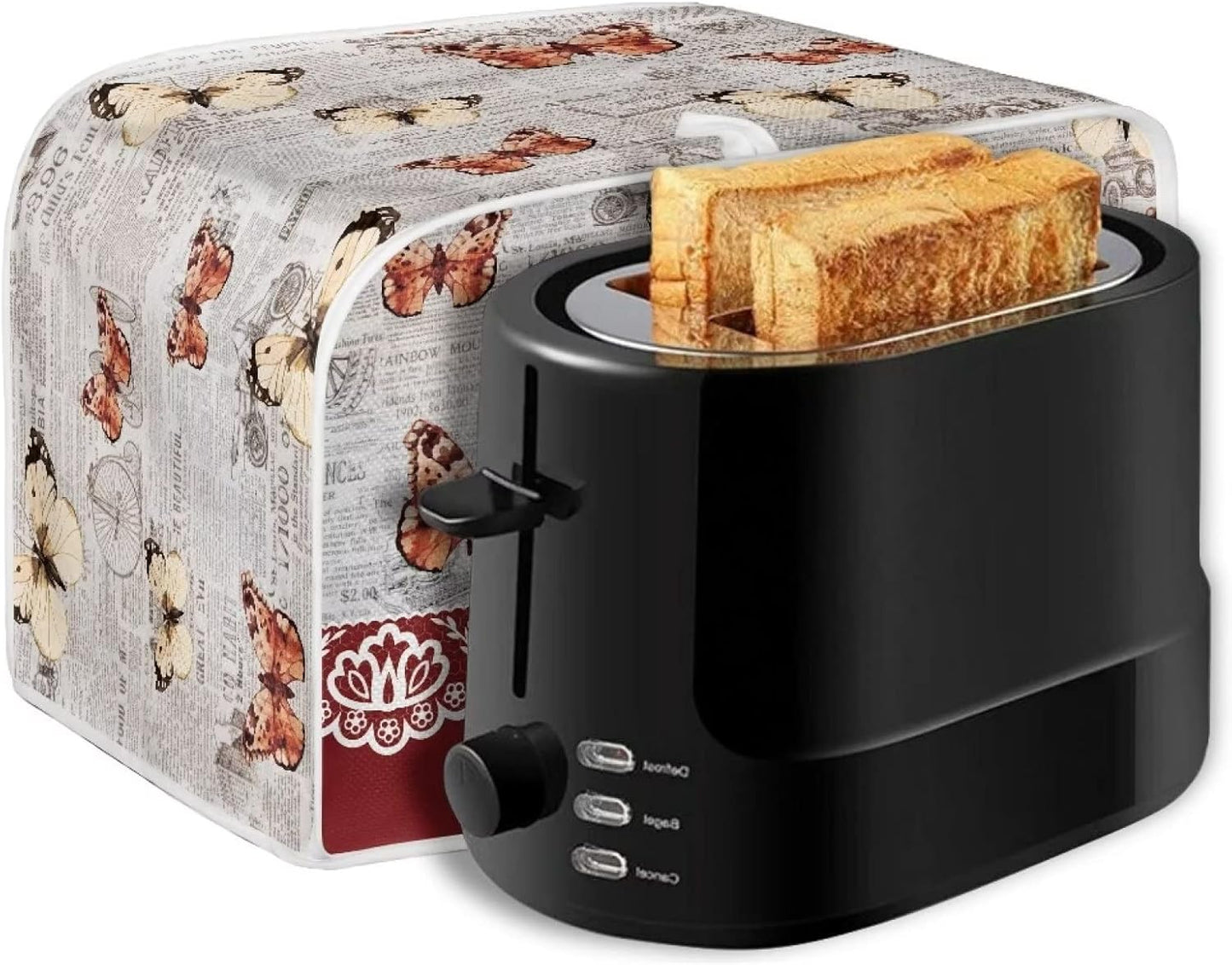 chaqlin 4 Slice Toaster with Cover, Wide Slot, Machine Washable Small Appliance Covers, Newspaper Butterfly Print