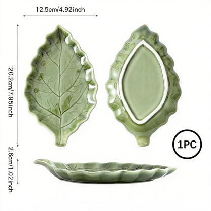 YumiPLUS Ceramic Leaf Shape Spoon Rest for cooking, Cute Green Cooking Spoon Holder for Stove Top,Large Porcelain Spatula Rest for Kitchen Counter, Farmhouse Kitchen Decor (green)