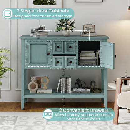 Giantex Sideboard Buffet Cabinet with Storage, 42’’ Wood Credenza, Accent Coffee Bar Cabinet with Open Shelf, 2 Drawers & 2 Doors, Buffet Table for Entryway, Kitchen, Living Room, Hallway, Aqua Blue