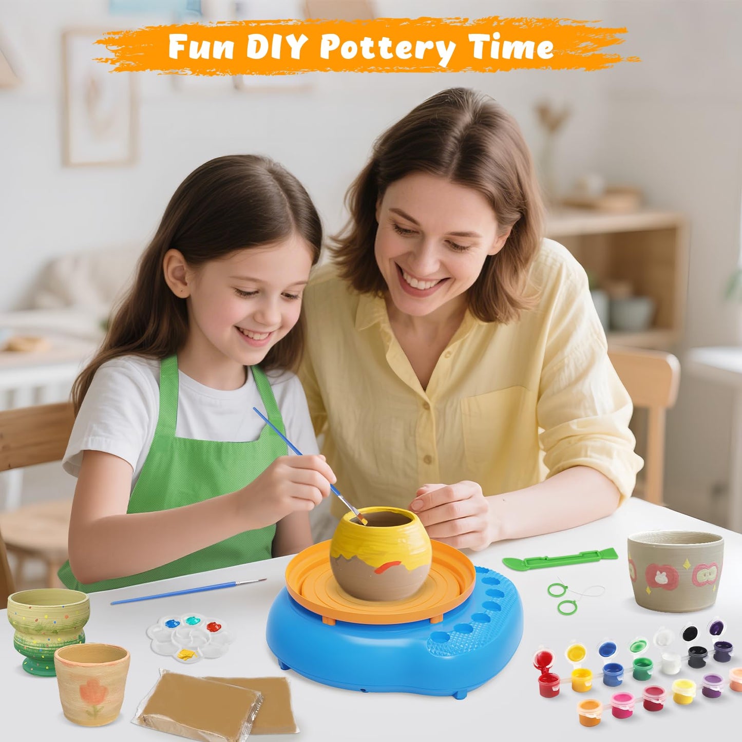 TingingYuli Pottery Wheel for Kids with Clay Kit - Arts and Crafts for Kids Ages 6-8 8-12, Complete Pottery Kit with Air Dry Clay and Painting Tools, Easter Christmas Birthday Gift for Boys Girls