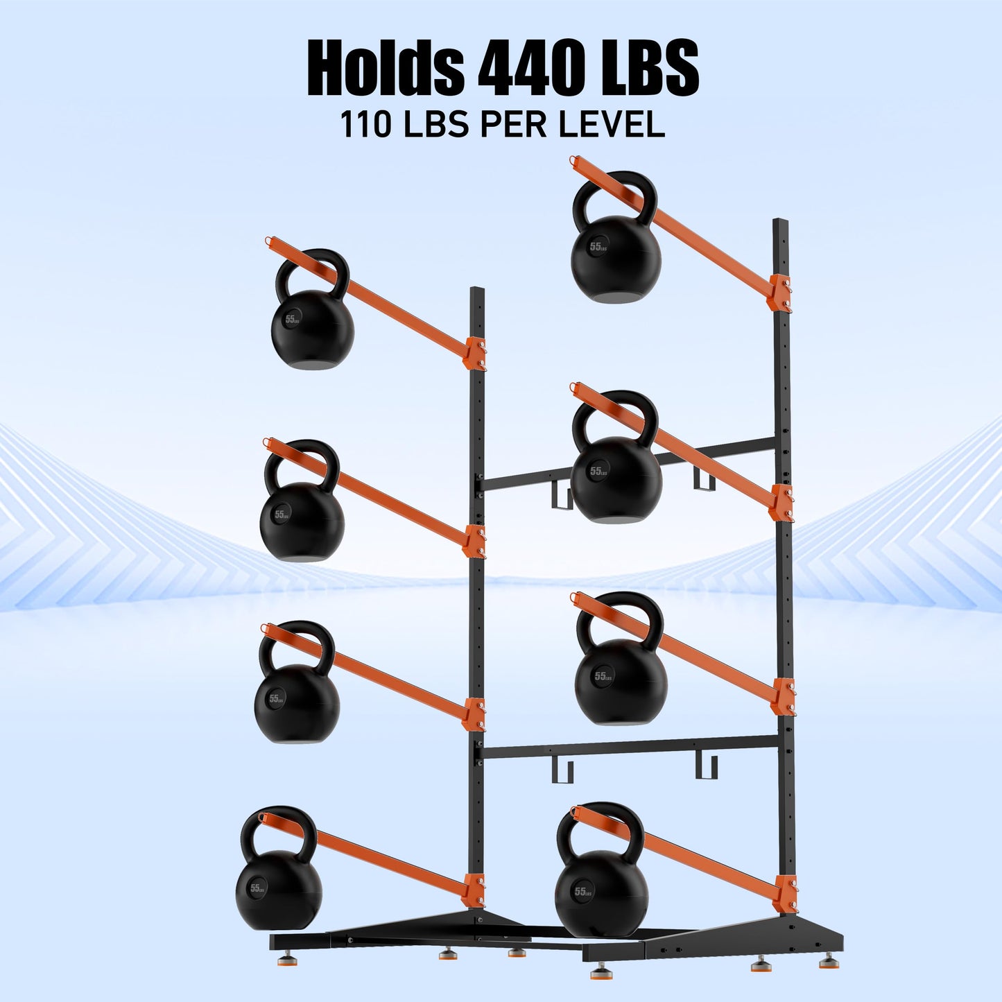AlloyLake 4-Tier Freestanding Kayak Rack, Pro-Grade Heavy Duty Outdoor Storage for 4 Boats, 440 lbs Max Capacity, Rust-Proof 304 Stainless Steel Hardware (Orange)