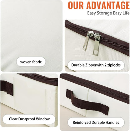 2-Pack 4 AMJ Height Under-Bed Storage Baskets | Foldable Fabric Drawers for Clothes, Shoes, and Bedding, Beige
