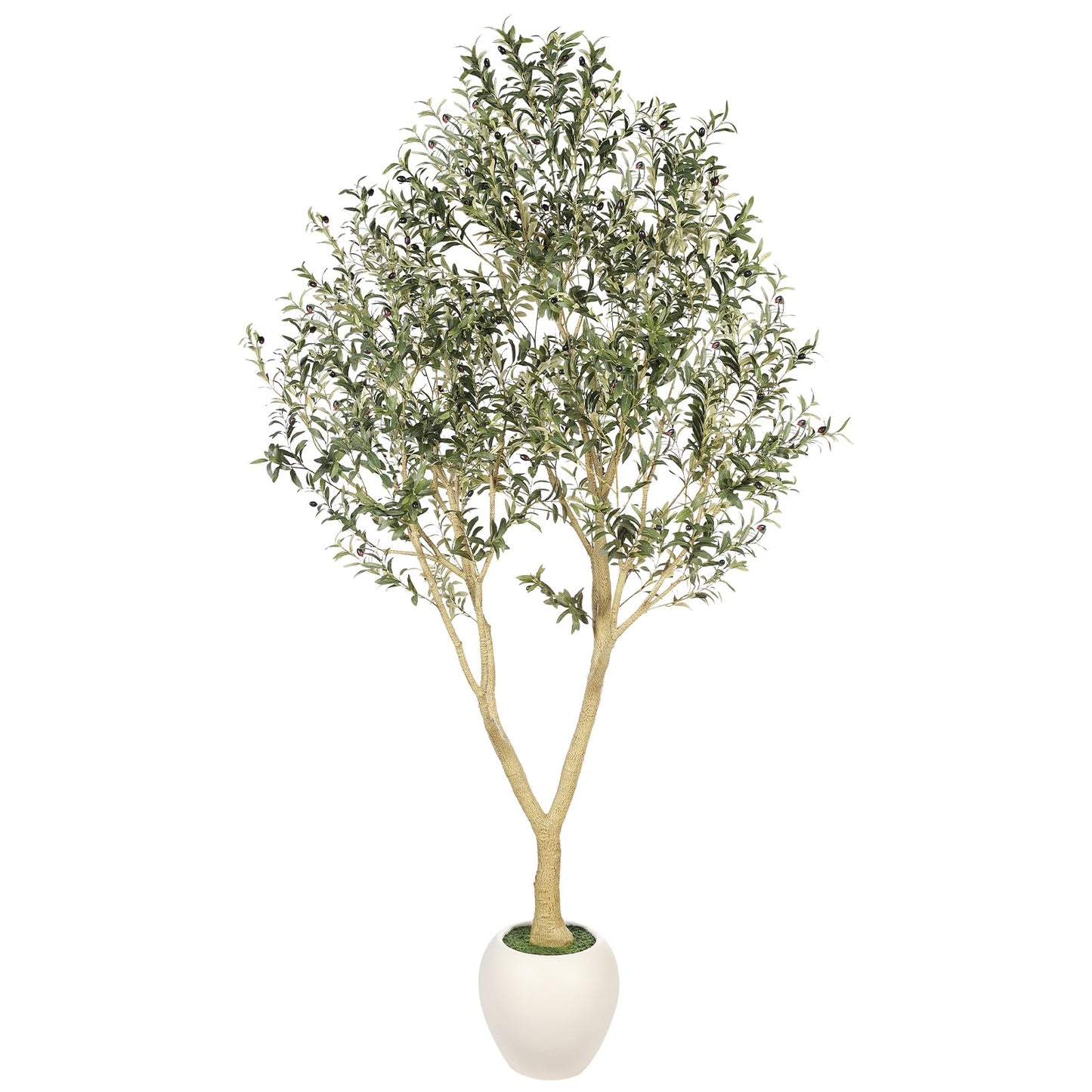 PHYTREE 9ft Artificial Olive Tree with White Planter Included - Large Indoor Floor Plant with Natural Trunk and Fruit Accents for High-Ceiling Living Room and Hallway Corner