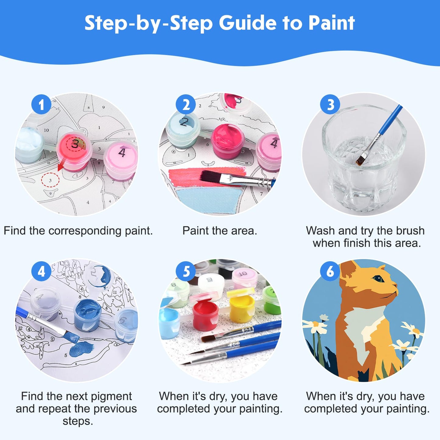 NEWENMO 4 Pack Paint by Number for Kids with Wooden Frame, Cute Rabbit, Cat, Dog Paint by Numbers for Kids Ages 8-12, Animal, DIY Acrylic Oil Painting for Beginners for Home Wall Decor 8X8 inch