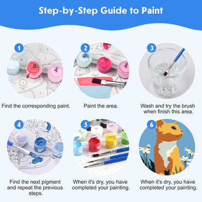 NEWENMO 4 Pack Paint by Number for Kids with Wooden Frame, Cute Rabbit, Cat, Dog Paint by Numbers for Kids Ages 8-12, Animal, DIY Acrylic Oil Painting for Beginners for Home Wall Decor 8X8 inch