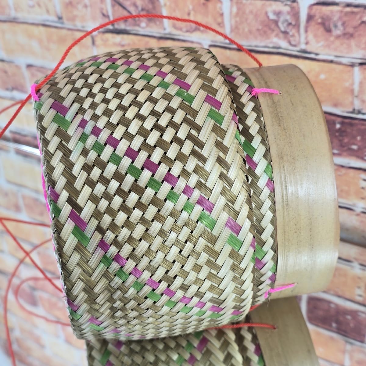 Heavens Tvcz Colorful Bamboo Sticky Rice Basket with Lid & String | 5” Handwoven Thai Lao Rice Container |