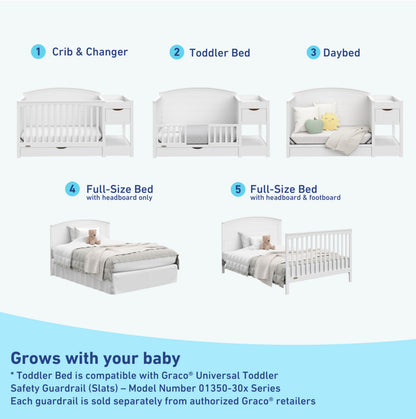 Graco Bellwood 5-in-1 Convertible Crib & Changer with Drawer - GREENGUARD Gold Certified, Full-Size Storage Drawer, Converts to Toddler Bed (White)
