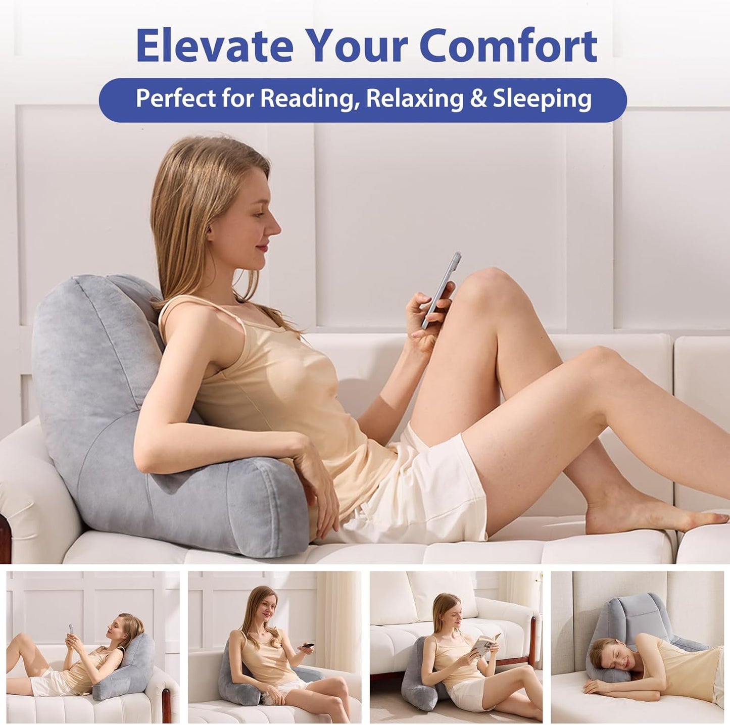 18in, IASEAHK Reading Pillows for Sitting in Bed Adult, Back Pillow for Bed Sitting Up, Backrest Pillows with Shredded