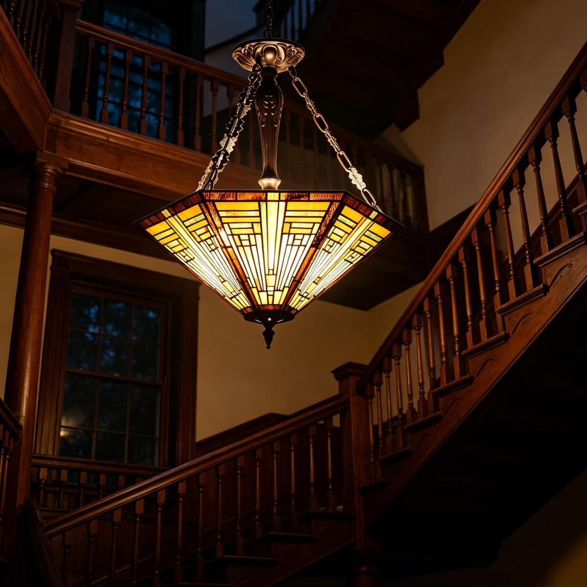COTOSS Tiffany Pendant Light Fixtures,22" Wide Large Stained Glass Inverted Ceiling Pendant for Dining Room,Antique Style 3 Lights Hanging Lamp for Sitting Room Foyer