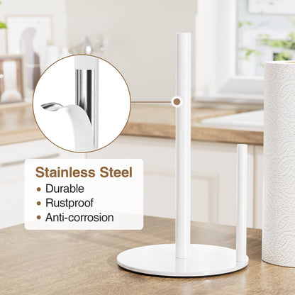 Paper Towel Holder White Kitchen Roll Holder, Paper Towel Holder for Kitchen Roll Organize, Countertop Roll Dispenser with Weighted Base