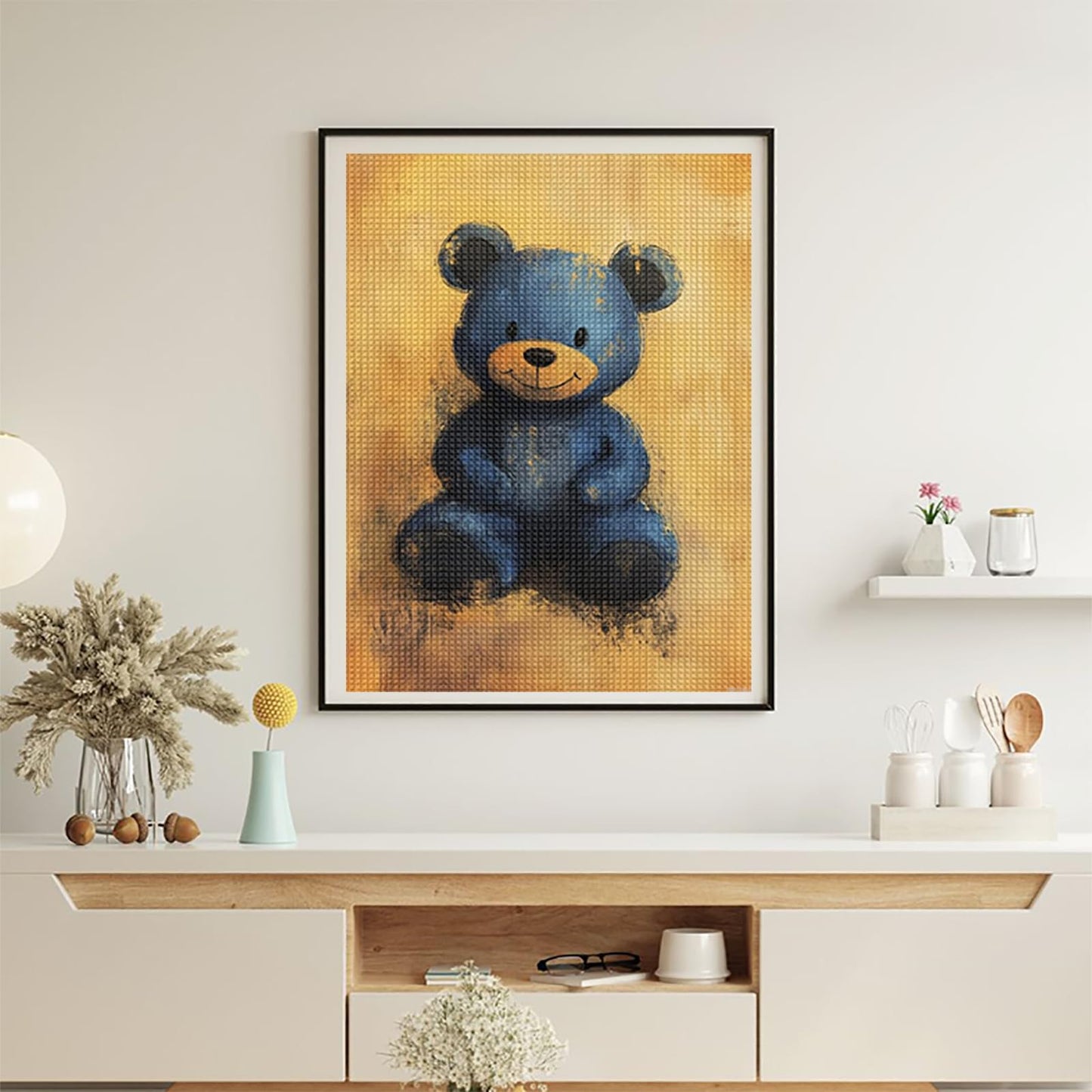 HMDIIMGE Blue Teddy Bear Diamond Painting Kits, DIY 5D Paint for Adults, Full Drill Crystal Diamond Drawing Suitable for Home Wall Decoration 12x16in