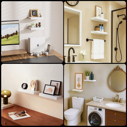 12x7x1.5 Set 2 Floating Shelves for Wall White Shelves Bathroom, Bedroom and Living Room, Wall Shelves & Book Shelf