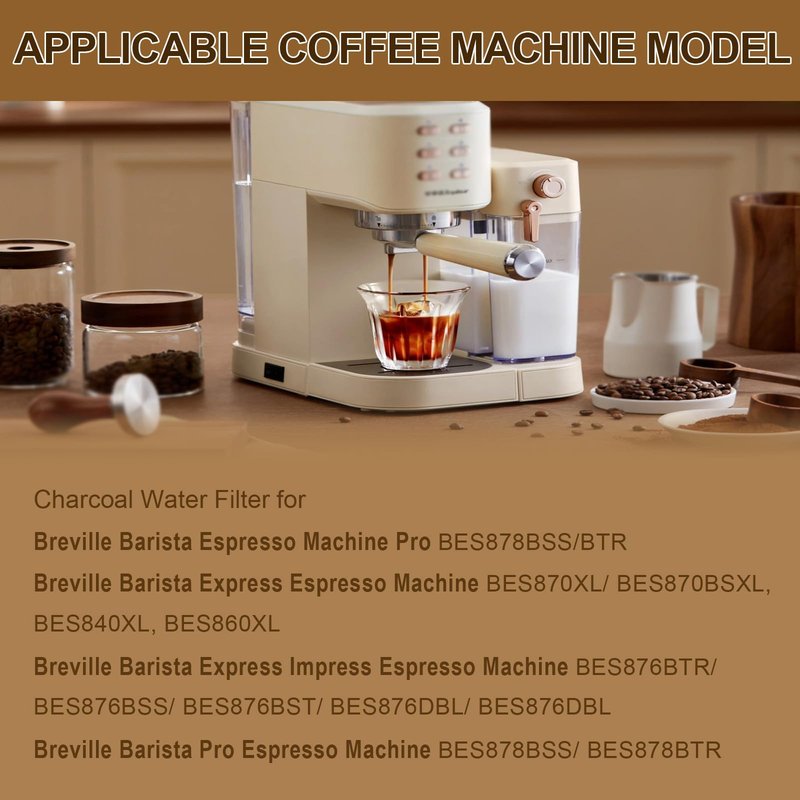 BES870, BES876, BES878, BES840 Charcoal Water Filter Replacement for Breville Barista Express/Pro (Impress) Espresso BES870XL, BES876BSS, BES878BSS,BES840XL,BES860XL, BES810BSS (6pcs).