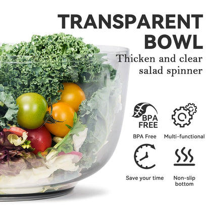 KEOUKE Manual Salad Spinner - Hand-Crank Vegetable & Lettuce Dryer for Washing, Spinning, and Draining Greens, Fruits, and Vegetables - Food-Grade Material, Easy-Clean Detachable Parts 4.2Qt.