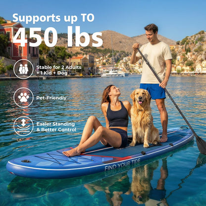 PRAISUN 12’ x 35” Inflatable Paddle Board, 450lbs Extra Wide Stand Up Paddleboard for Youth/Adults of All Skill Levels, Stable SUP with Seat & Full Kit, for Fishing, Yoga, Lake & Ocean, Blue
