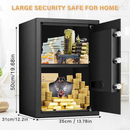 [19.7" Tall] Large Home Safe Box, Anti-theft Safes with Dual Alarm System, Digital Keypad and Spare Keys, Wall/Floor Mountable, Fire Proof Safe for Home Money Firearm Documents Medicines