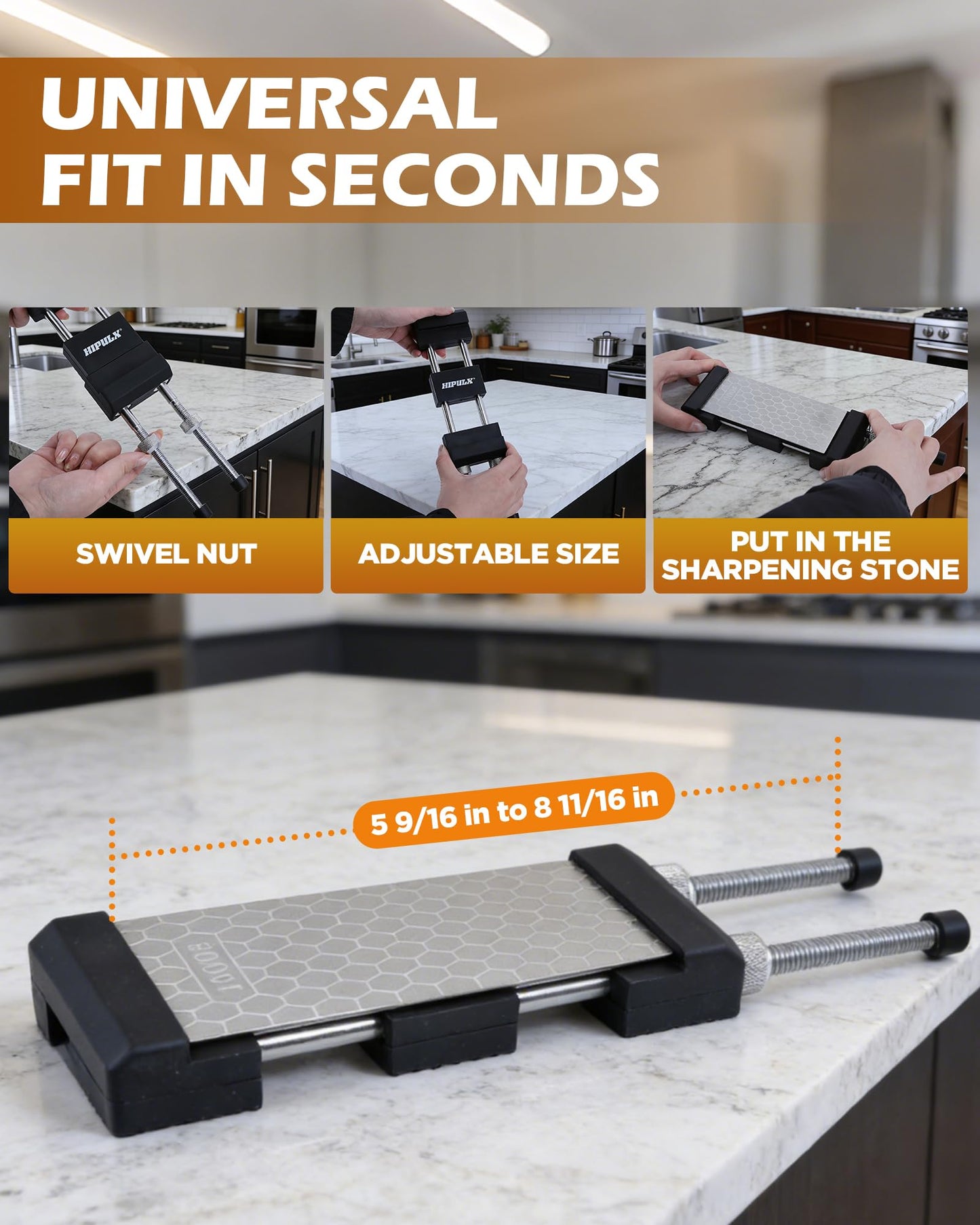 HIPULX Non-Slip Sharpening Stone Holder, Adjustable Whetstone Holder for Water Stones, Diamond Stones 304 Stainless Steel Clamp for Knife Sharpening, Woodworking Tools (Fits 5 9/16" - 8 11/16")