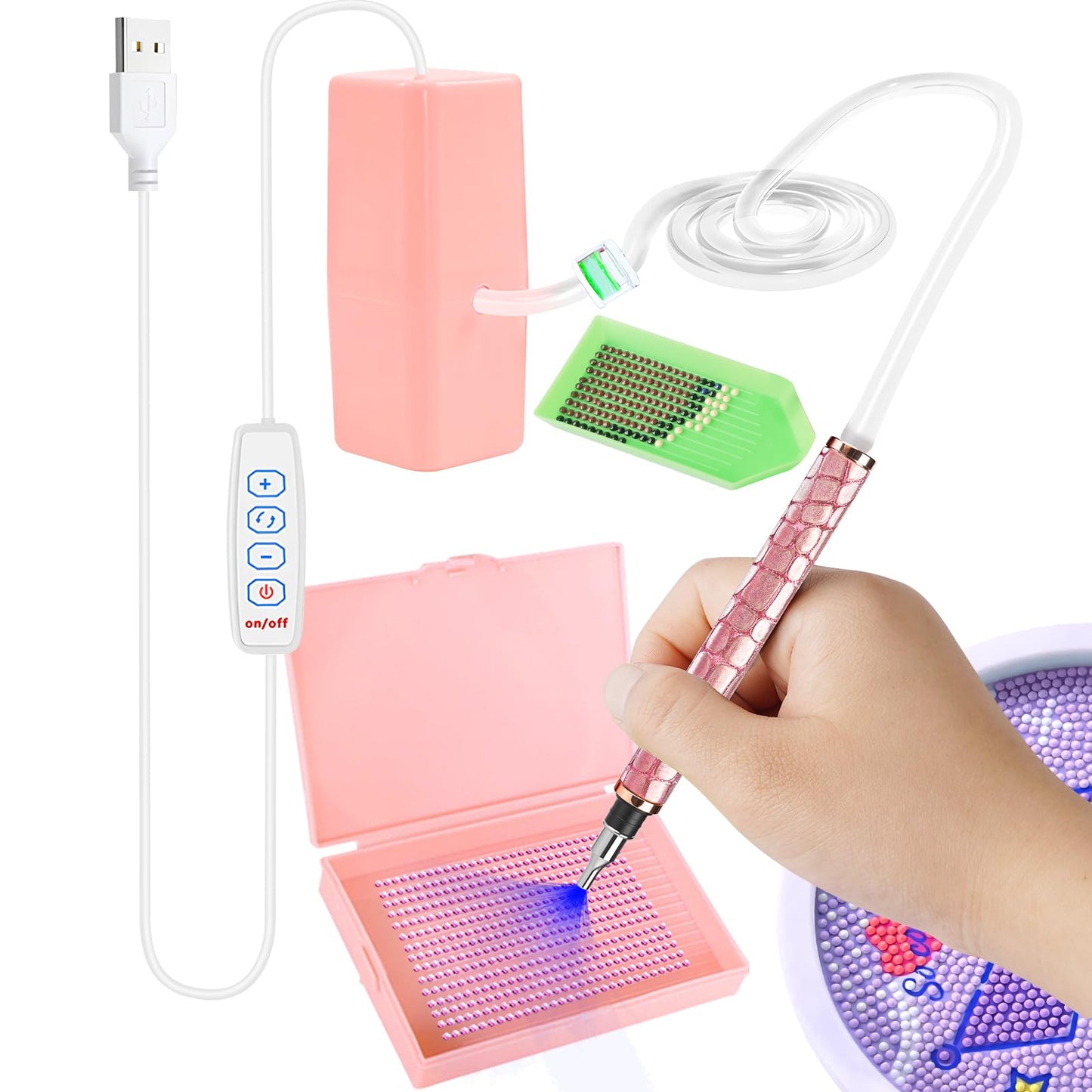 Electric Diamond Painting Pen, Diamond Art Pen, Wax-Free Vacuum Diamond Painting Pen, 3 Adjustable Suction Levels Diamond Art Pens Tools (Pink)