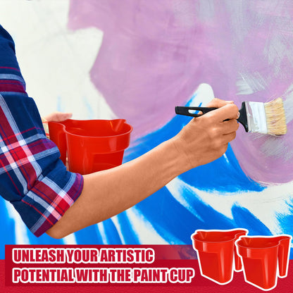 Geelin 12 Pieces Paint Cup Holds 17 oz of Stain, Paint Pail Varnish Bucket Container with Brush Holder and Easy Pour Mixing Cup Container for Trim Work, Touch-ups (Red)