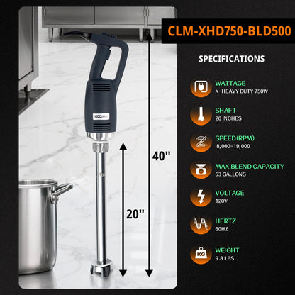 COOLUMA X-Heavy Huty 750W Commercial Immersion Blender, 20 Inch Removable Shaft, 8,000-19,000 RPM Variable Speed, 42 Gallons Hand Mixer, Secure Dual Button Start.