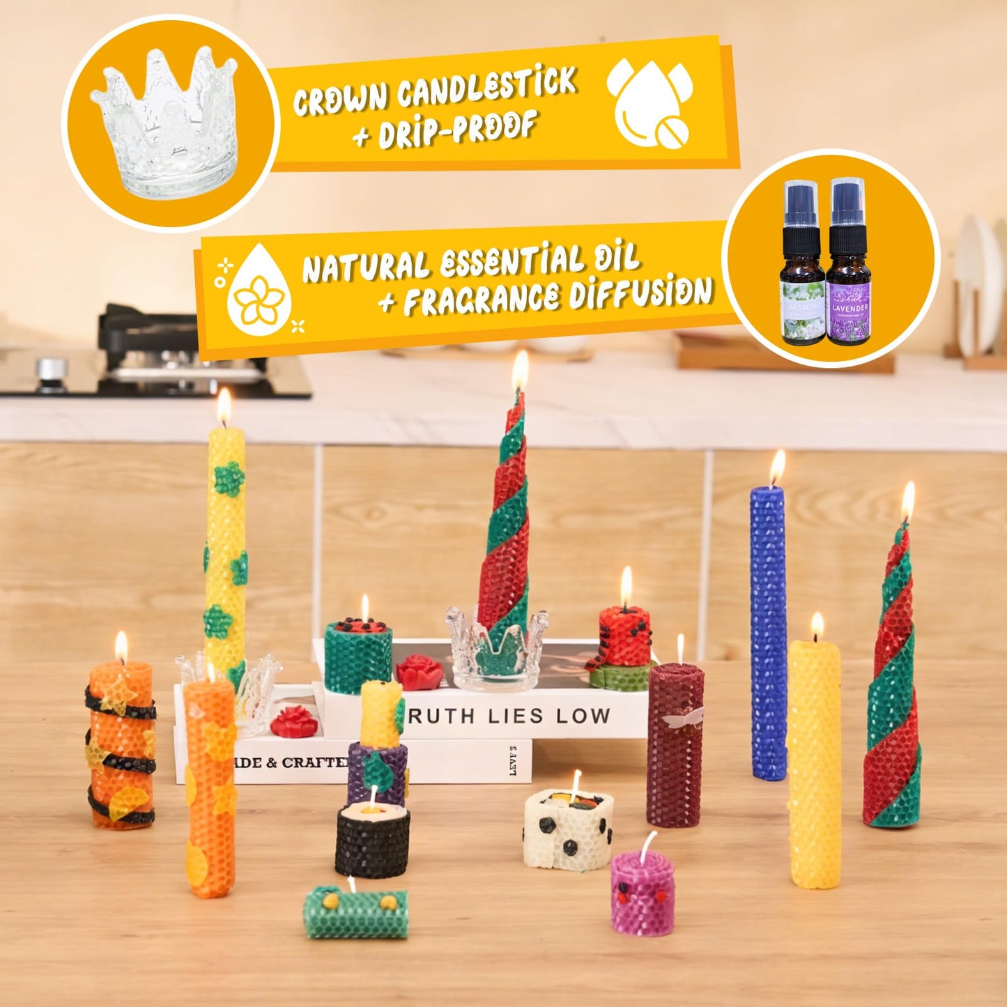 Beeswax Candle Making Kit for Adults & Kids 100% Pure Beeswax Sheet Candle Making Supplies with 20 Colorful Sheets, 8 Press-Out Molds, Glass Candle Holders & Complete Gift Supplies Creative DIY Craft