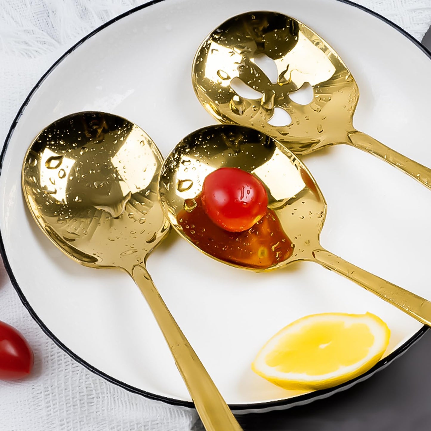 Serving Spoons Set, 9.14 Inch Slotted Spoon Serving Spoon,Stainless Steel Serving Utensils for Buffet(6Pack,Gold)