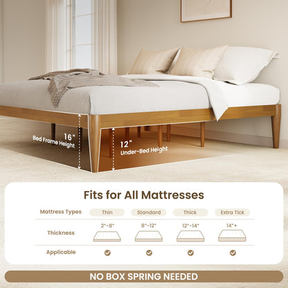 IOTXY Twin Platform Bed Frame - Solid Wood 16-Inch Height Mattress Foundation Base with Densely Slats and Heavy-Duty Support Legs, No Box Spring Needed, Teak