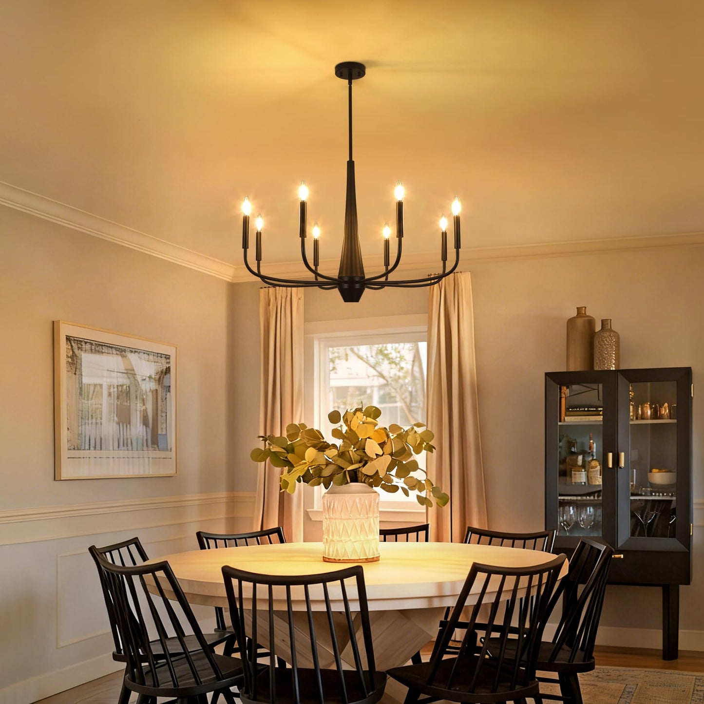 ACNKTZ 8-Light Large Black Chandeliers for Dining Room Light Fixture Hanging, Modern Farmhouse Candle Chandelier, Industrial Metal Pendant Lights Kitchen Island, Living Room Foyer Bedroom Stairway