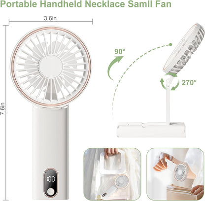 Mini Handheld Fan, Powerful Battery Operated Fan with LED Display, 4 Speed Adjustable for Travel