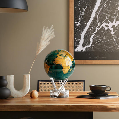 MOVA Globe - Emerald Green and Gold Signature (6") | Solar-Powered Motion | No Batteries | Gift for Desk, Home, or Office | Modern Map Accent for Home or Office