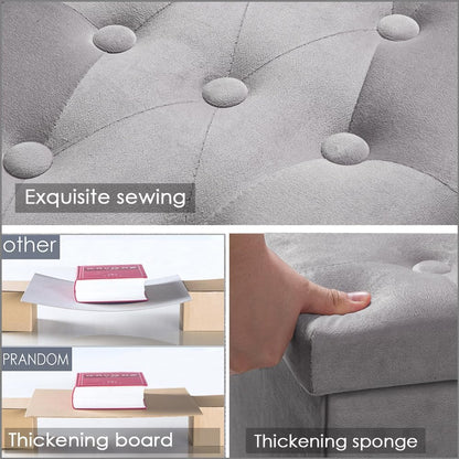 PRANDOM Ottoman with Storage [1-Pack], Velvet Folding Small Square Foot Stool with Lid for Living Room Bedroom, Light