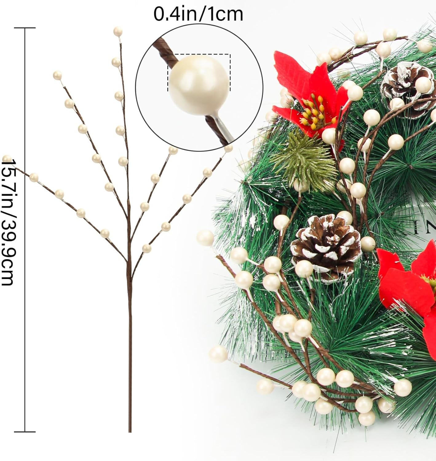 12Pcs NBGV Winter Decorations Artificial Berry Stems White Berry Picks for Christmas Holiday Flower Arrangements Home