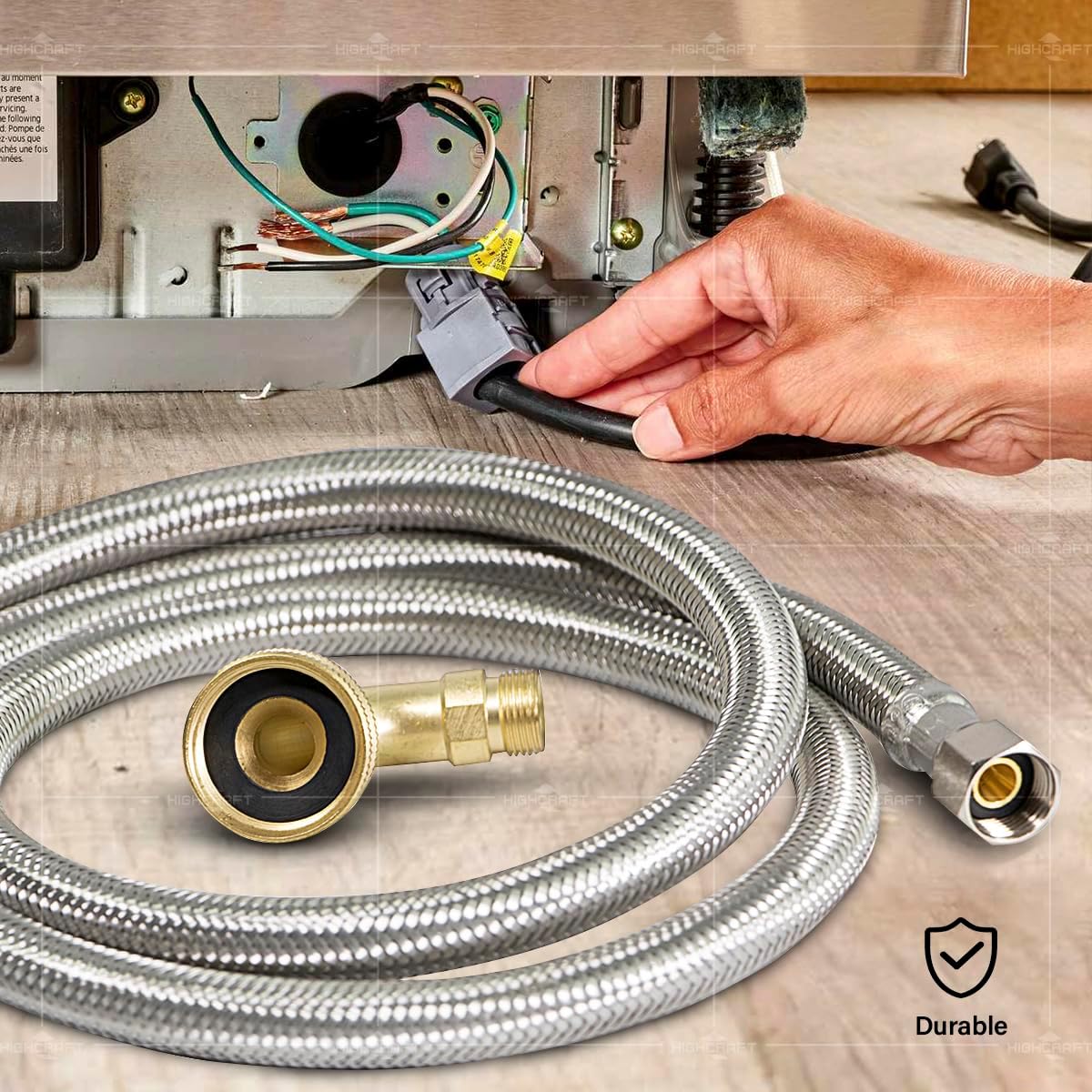 CNCT28760-OM Connector, 60 Inch Dishwasher Supply Line with Swivel Elbow, Connects Dishwasher to Water