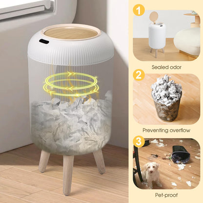 onlcuk Automatic Motion Sensor Bathroom Trash Can with Lid, 3 Gallon / 11L Touchless Trash Garbage Bin with Removable Legs for Kitchen, Bedroom, Office, Small Trash Cans Trashcan Wastebasket-White