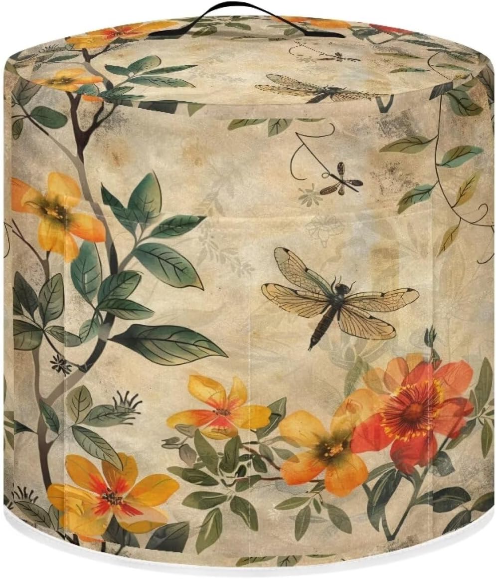 Floral Dragonfly Rice Cooker Cover, Waterproof 3 Quart Dust Cover for Kitchen Appliance Accessories
