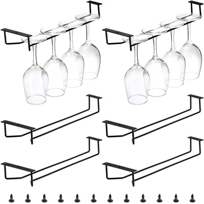 Dicunoy 6 Pack Black Wine Glass Rack, 14 Inch Under Cabinet Stemware Holder, Wall Mounted Iron Wine Glass Hanging Rack for Shelf, Kitchen, Bar, Wine Cellar Storage, Organizer, Display