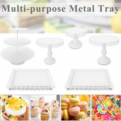 JALANCY Set of 9 Cake Stands Metal Cupcake Stand Set Multiple Styles Candy Fruit Display Tower Dessert Plate Cake Serving Tray for Birthday Party Wedding Anniversary Baby Shower Engagement (White)