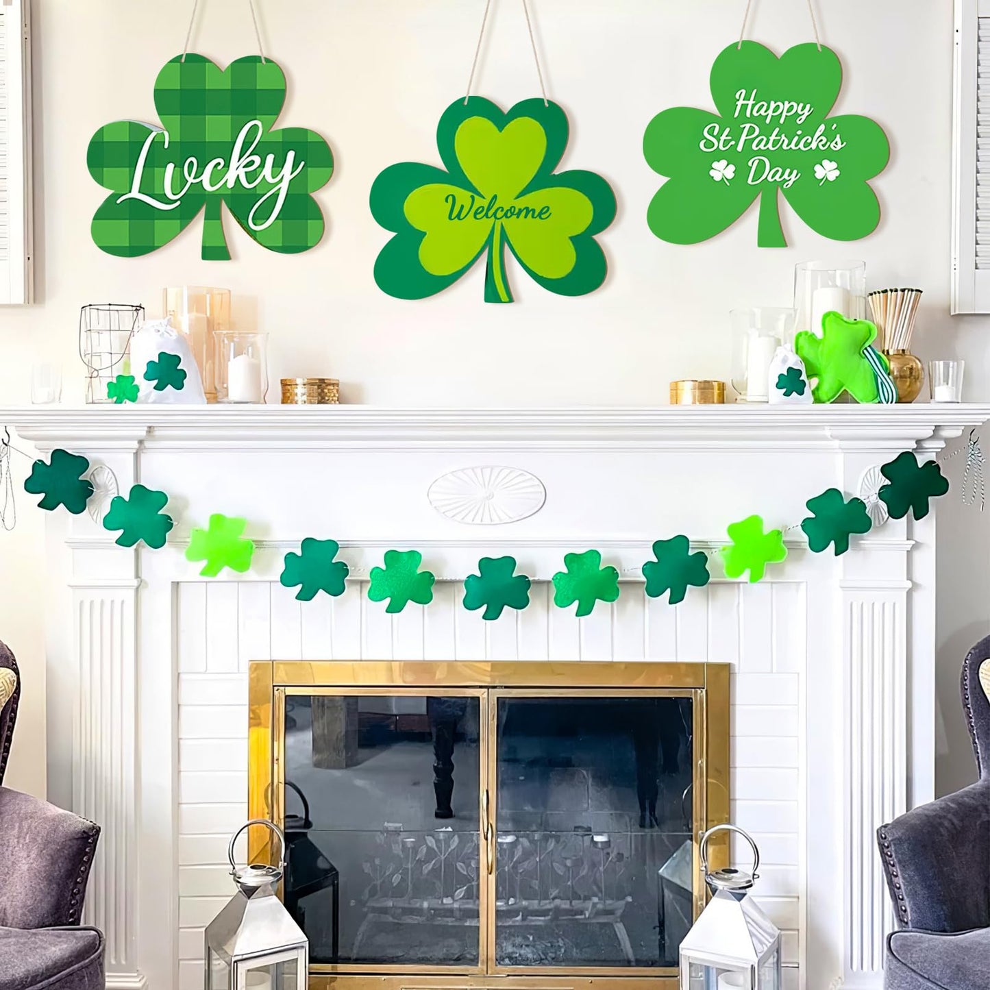 Large Size 12" Wooden Shamrock Ornaments to Paint, St. Patrick's Day Decoration Cutouts Wooden DIY Blank Unfinished Shamrock Irish Door Hanging Sign Plaque Crafts Hanging Decorations 3PCS