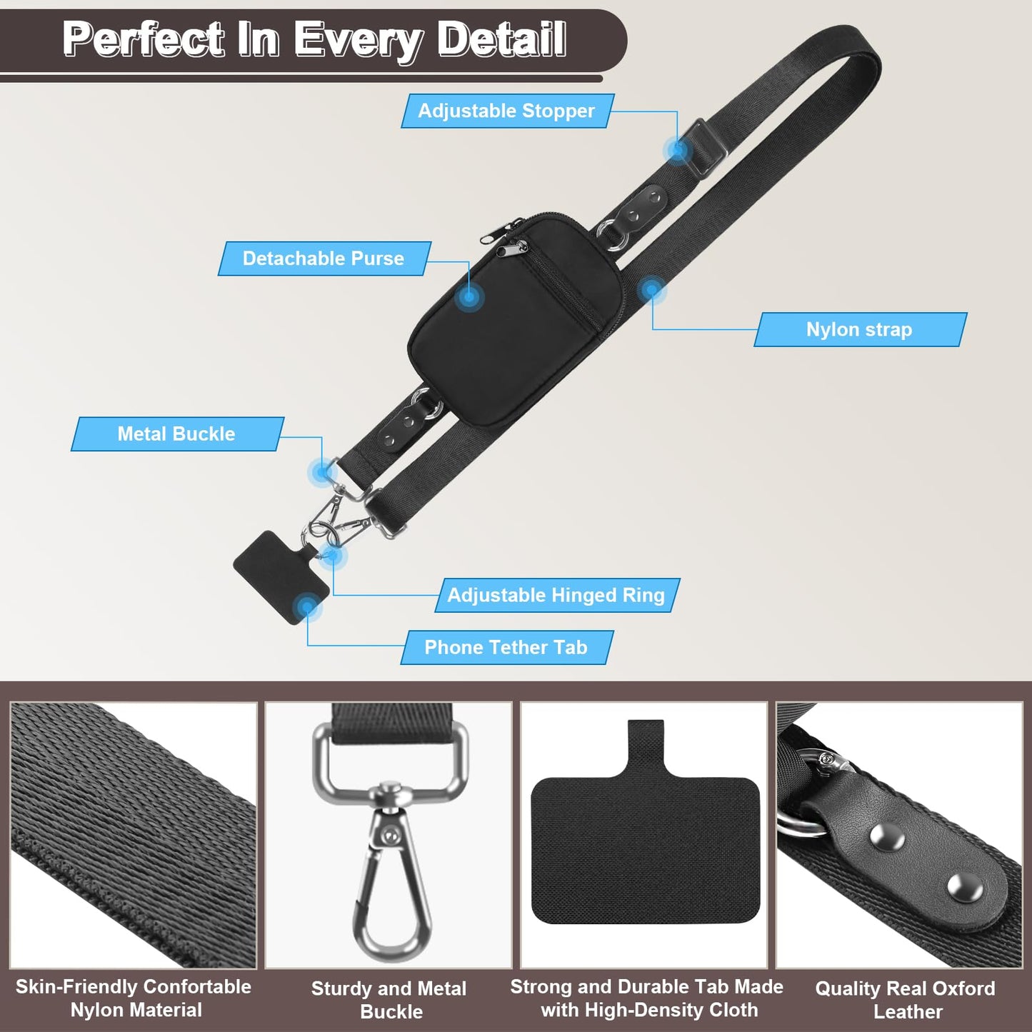 Phone Lanyard Crossbody Wrist Strap, Clip and Go Strap for Phone with Wallet Crossbody, Adjustable Phone Strap Crossbody Compatible with All Phones (Black)