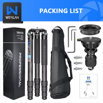 Carbon Fiber Tripod WEYLLAN LX9 Professional Heavy Duty Tripod for Camera, with 75mm Bowl and Adapter, 40mm Leg Tube, 10 Layers Carbon Fibre Bowl Tripods Camera Max Load 88lbs/40kg