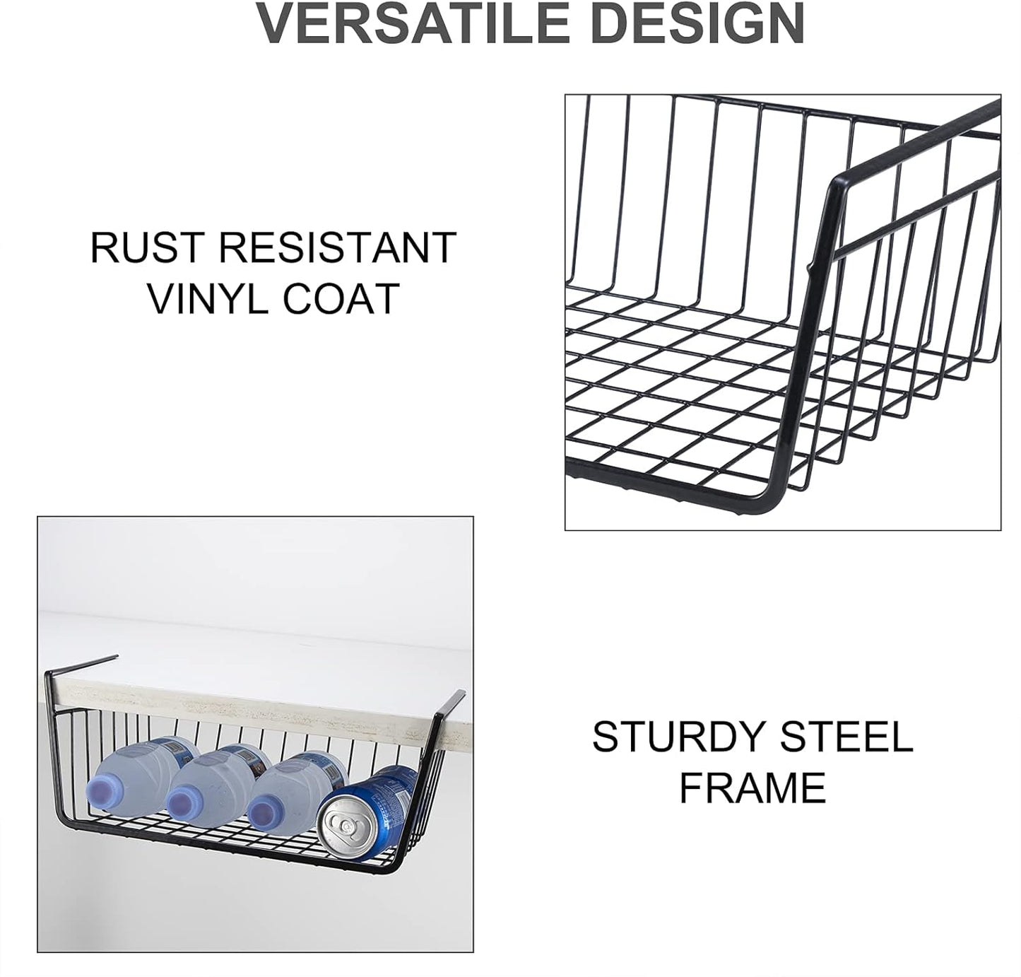 Under Shelf Basket, Metal Hanging Storage Bin for Kitchen Pantry, Slides Under Shelves for Space Saving Storage