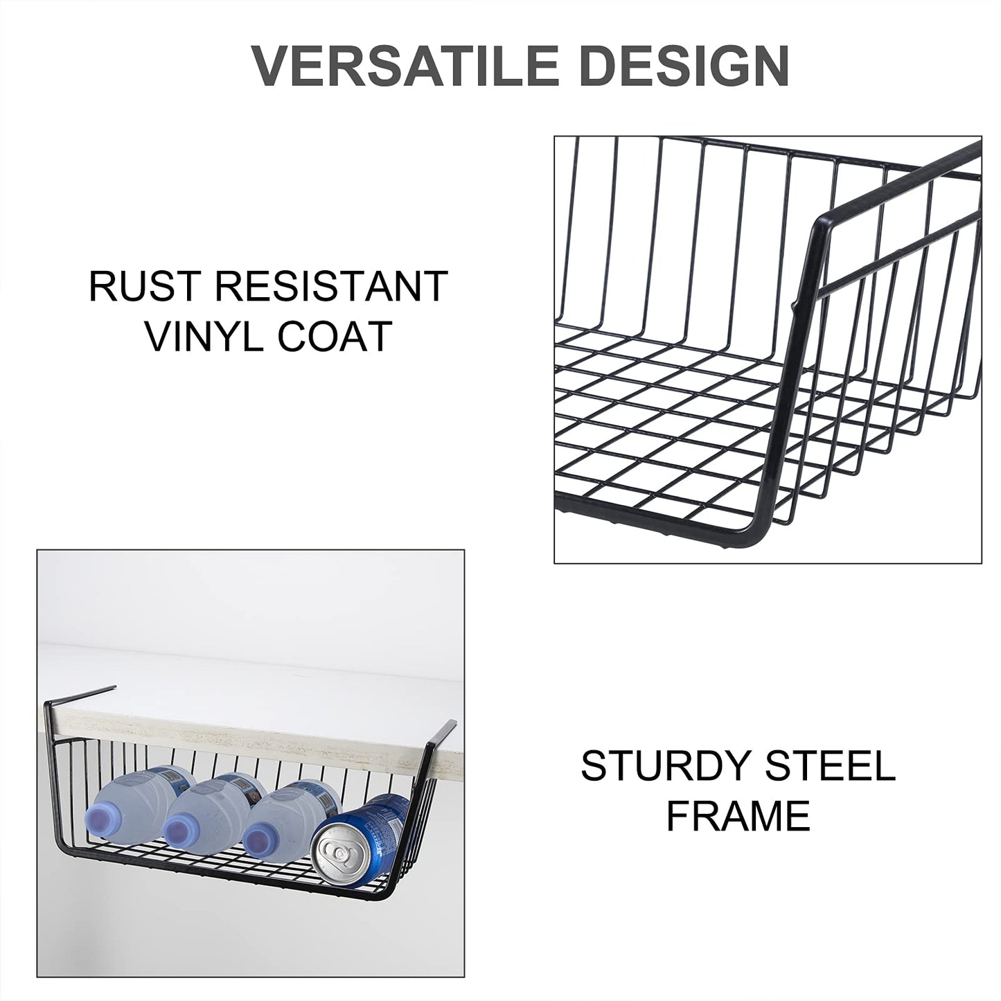 Undershelf Storage Basket Under Shelf Wire Basket Household Metal Under Shelf Hanging Storage Bin Basket Slides Under Shelves for Storage Space Saving for Kitchen Pantry Bookshelf (Medium, 2 PCS)