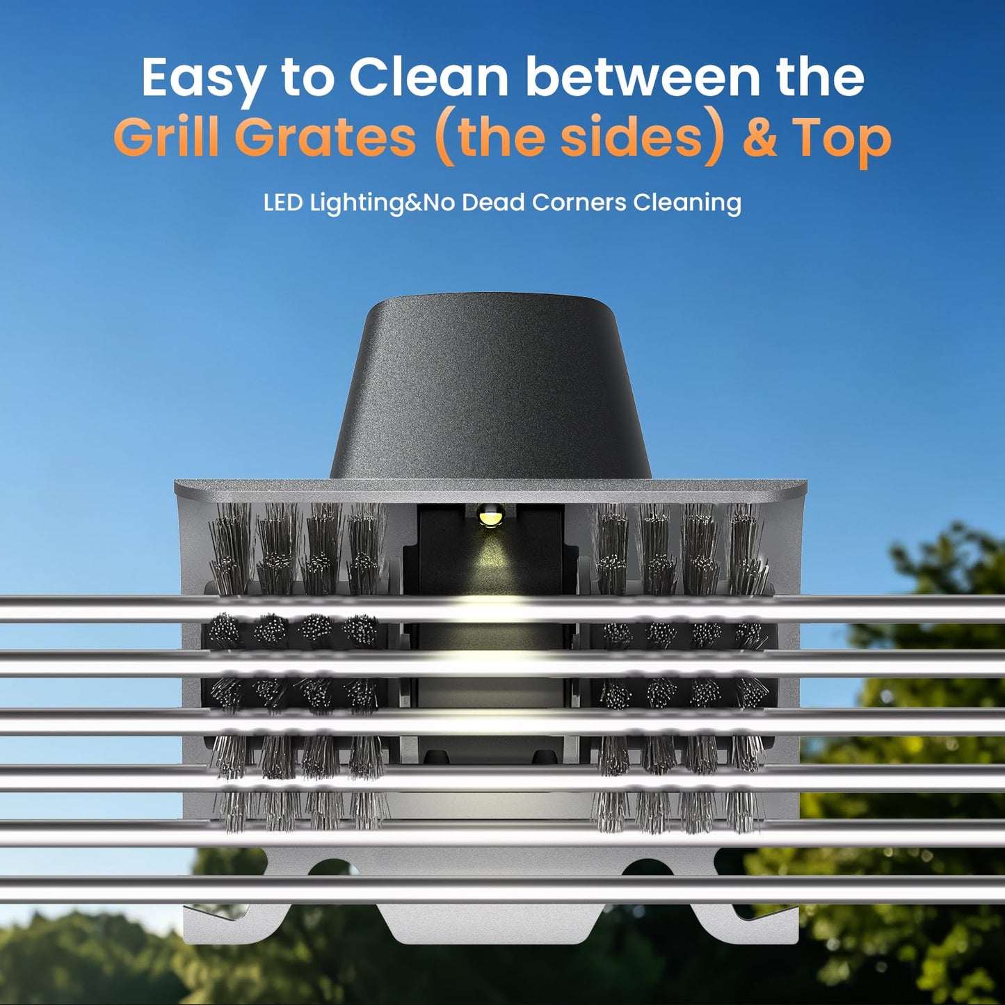 Electric Grill Brush with Water Spray & LED Light, 2600mAh Rechargeable BBQ Cleaner with 2 Speed Modes, 100 Mins Runtime, 304 Stainless Steel Heat Resistant Grill Brush for Outdoor Camping