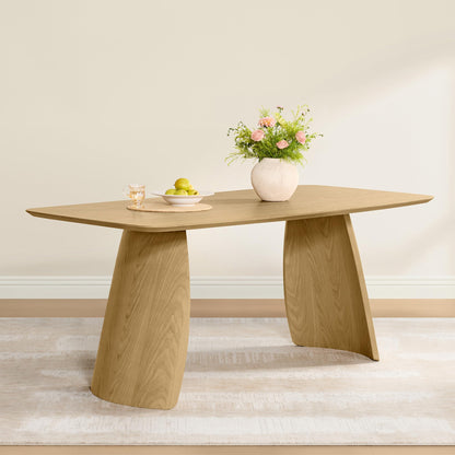 CHITA 71" Modern Dining Table for 6, Rectangle Wood Kitchen & Dining Room Table, Solid Rubberwood Frame, Bentwood Legs, Oak Venner