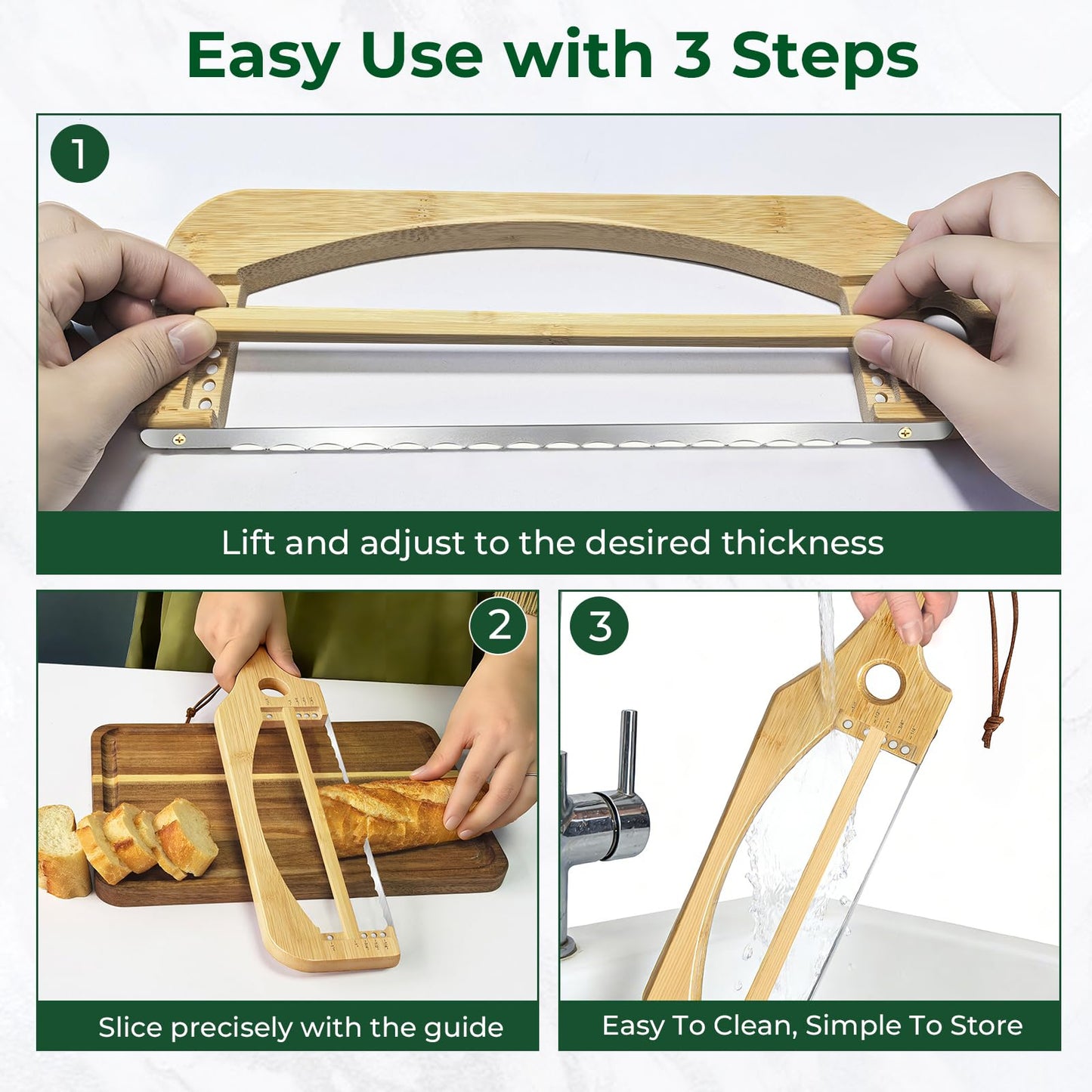 Adjustable Bread Slicer for Homemade Bread, 16.5'' Sourdough Bread Knife with Magnetic Adjustment Mechanism 5 Thickness Guides, Stainless Steel Serrated Bread Cutter for Bagels, Baguettes and More